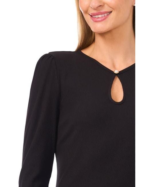 Cece Black Keyhole Rib Top