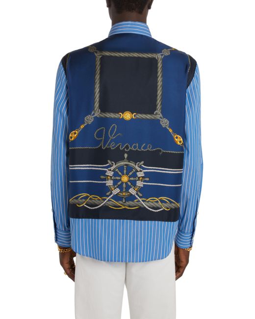 Versace Blue Nautical Stripe Cotton Poplin & Silk Button-up Shirt for men
