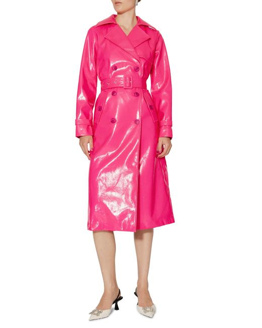 Something New Pink Cleo Faux Leather Trench Coat
