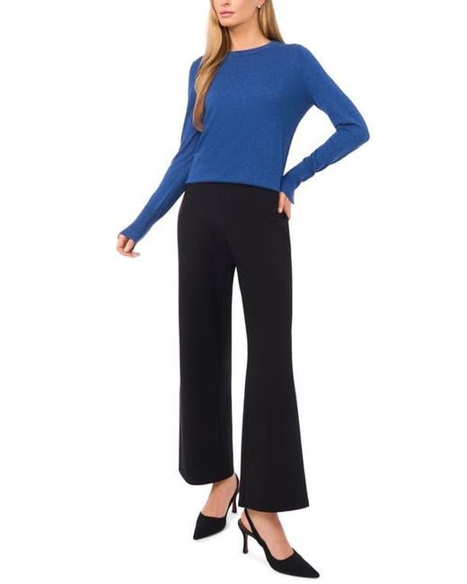 Halogen® Blue Button Cuff Crewneck Sweater