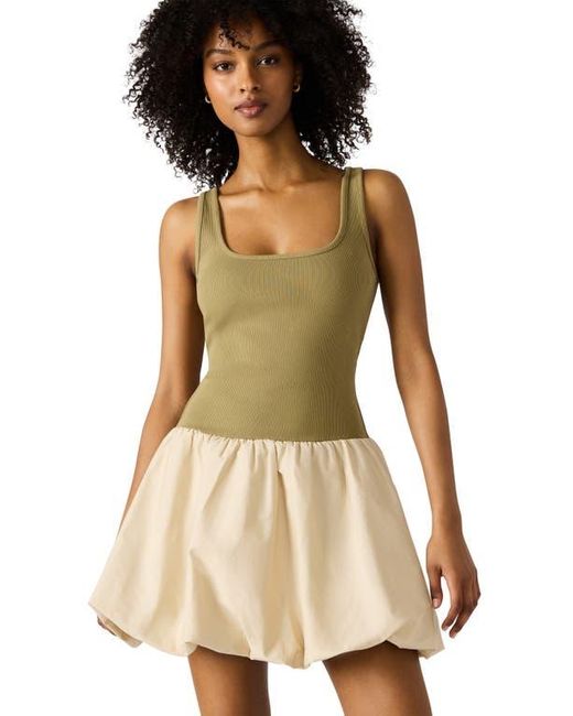 Steve Madden Natural Linnea Mixed Media Bubble Hem Cotton Minidress