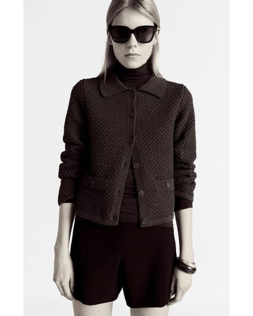 Mango Brown Textured Cardigan