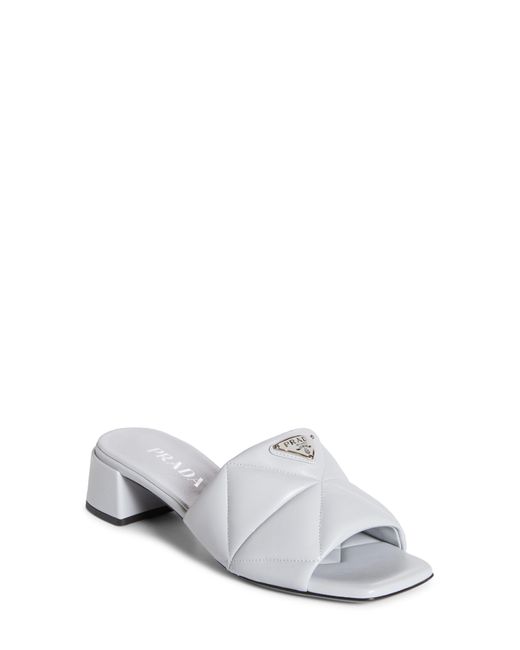 Prada White Diagram Slide Sandal