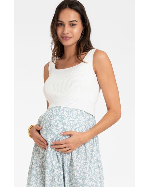 Seraphine Blue Sleeveless Maternity/nursing Dress