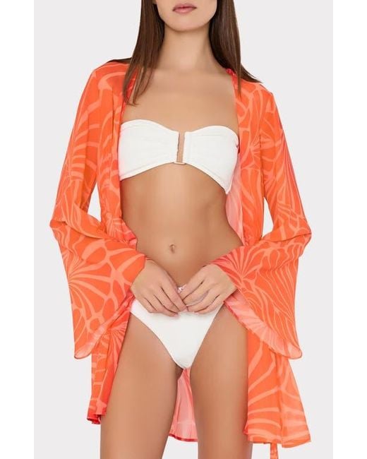 MILLY Orange Jessie Abstract Kai Print Chiffon Cover-Up