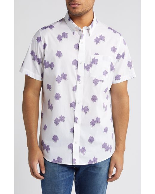 Travis Mathew White Hit The Books Floral Short Sleeve Stretch Button-up Shirt for men