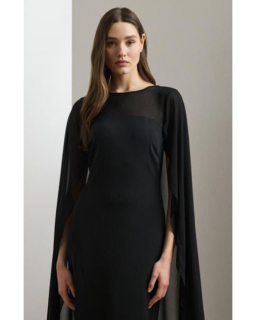Ralph Lauren Black Semisheer Capelet Georgette Gown