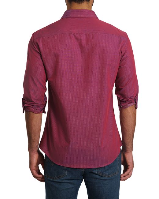 Jared Lang Red Trim Fit Dot Print Button-up Shirt for men
