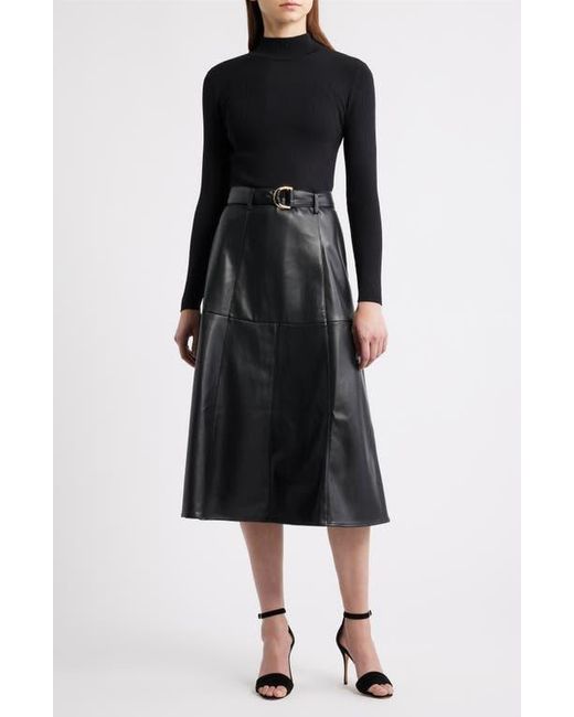Tahari The Miranda Long Sleeve Mixed Media Faux Leather Midi Dress in Black | Lyst Tahari The Miranda Long Sleeve Mixed Media Faux Leather Midi Dress in Black | Lyst