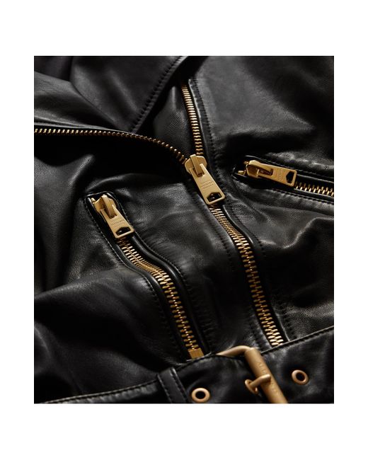 AllSaints Black Balfern Belted Leather Biker Jacket