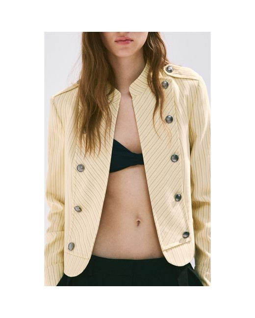 Mango Natural Pinstripe Button Front Jacket