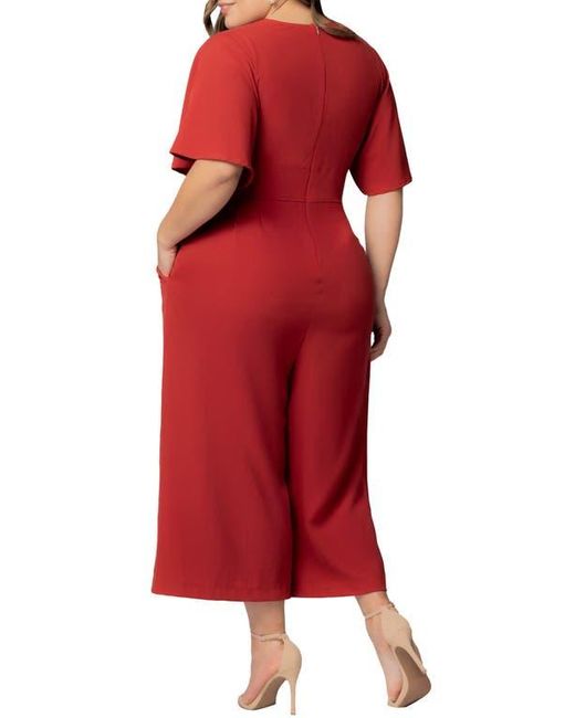 Kiyonna Red Evelyn Wide Leg Crop Jumpsuit