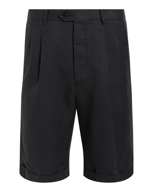 AllSaints Black Ora Tallis Pleated Cotton & Linen Shorts for men