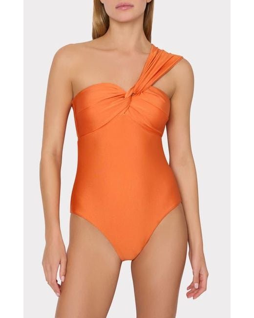 MILLY Orange Betsy Gloss Bandeau One-Piece Swimsuit