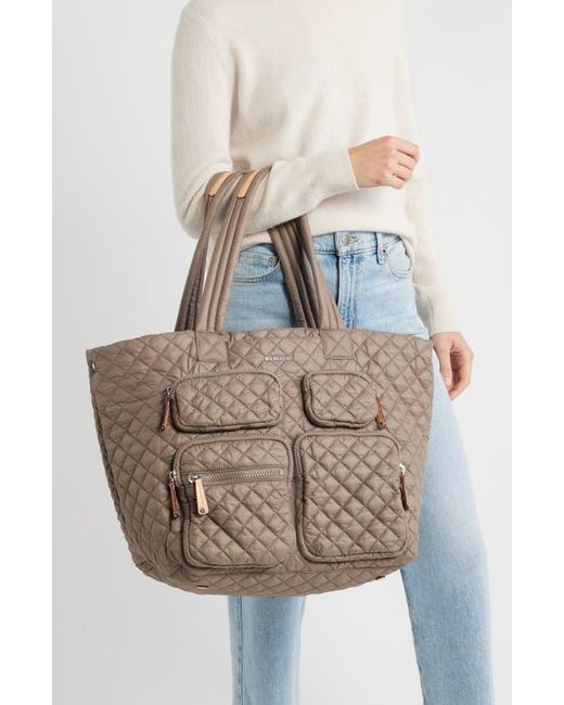 MZ Wallace Brown Large Metro Quilted Nylon Travel Tote