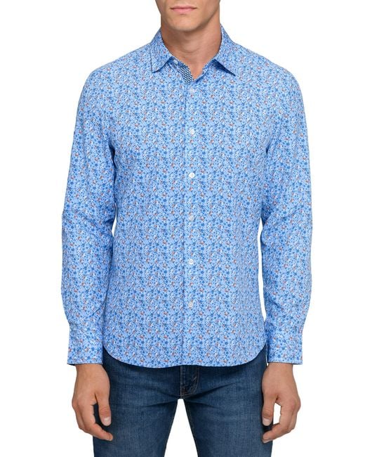 Con.struct Blue Amber Floral Woven Long Sleeve Basic for men