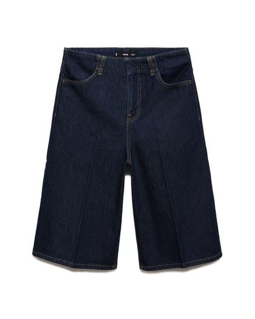 Mango Blue Wide Leg Denim Bermuda Shorts