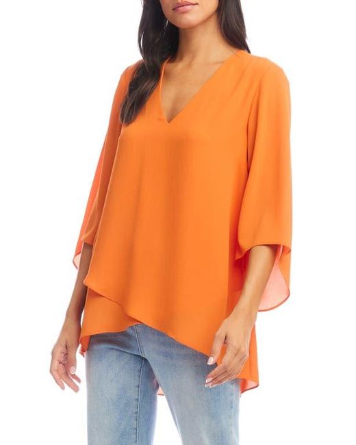 Karen Kane Orange Asymmetric Hem Crepe Top