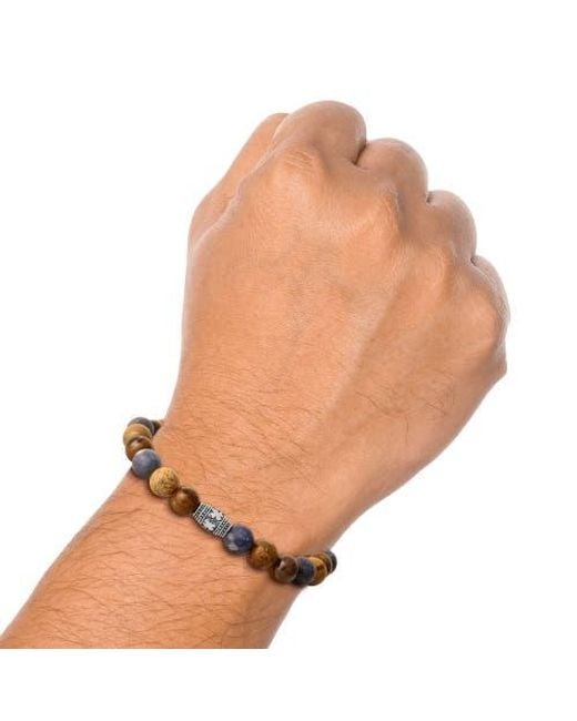 Lucky Brand Brown Jasper And Tigers Eye Beaded Elastic Bracelet for men