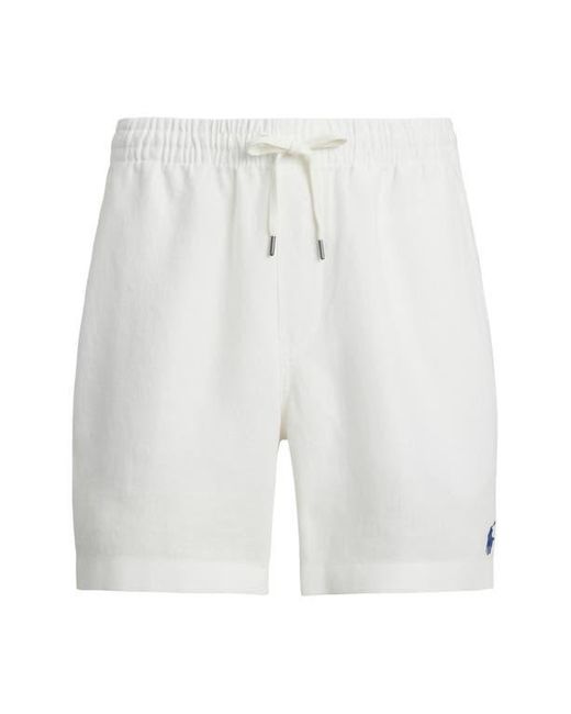 Polo Ralph Lauren White Classic Fit Flat Front Linen Drawstring Shorts for men