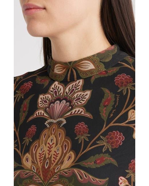 Farm Rio Brown Berry Garden Long Sleeve Ruched Dress