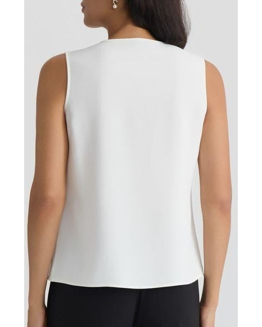 Kasper White Ruffle Front Georgette Top