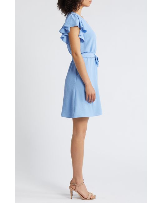 Halogen® Blue Halogen(r) Flutter Sleeve Tie Waist Dress