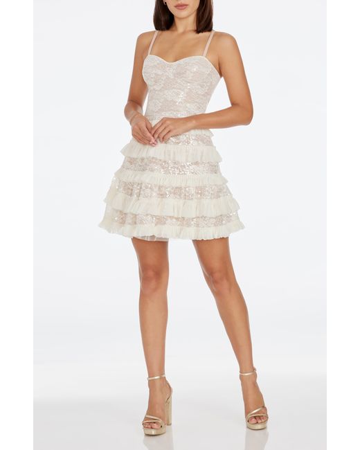 Dress the Population White Brynlee Sequin Lace Fit & Flare Minidress