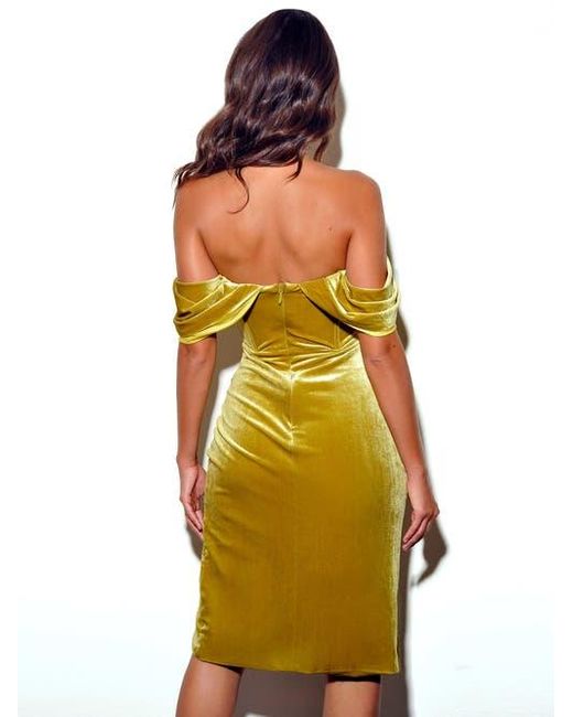 Miss Circle Omaria Velvet Off Shoulder Corset Dress in Orange