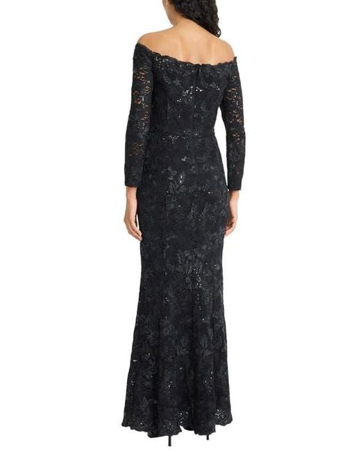 Maggy London Black Embellished Off The Shoulder Long Sleeve Gown