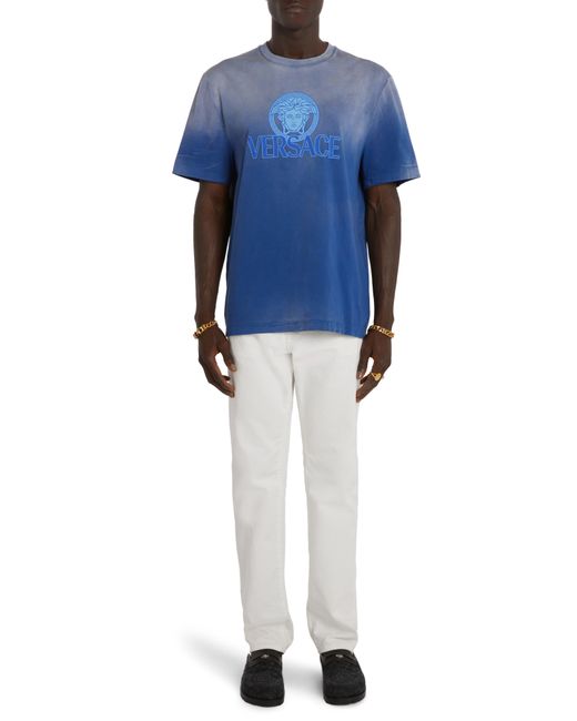 Versace Blue Medusa Ombré Cotton Jersey Graphic T-shirt for men
