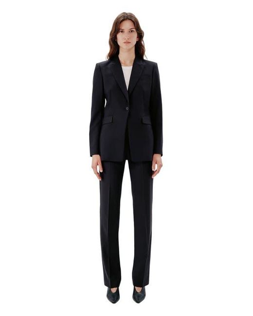 Another Tomorrow Black Tailored Single-Button Merino Wool Blazer