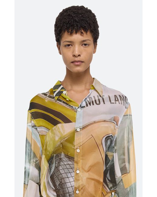 Helmut Lang Multicolor Relaxed Long Sleeve Silk Button-up Shirt