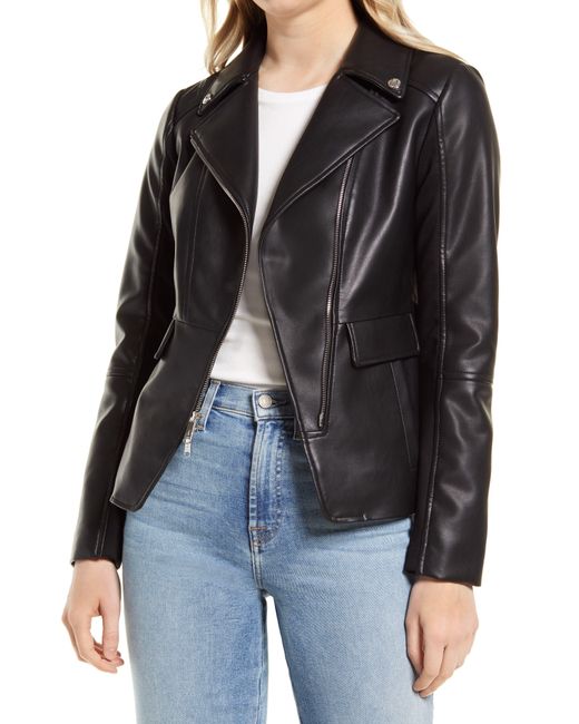 Sam Edelman Asymmetrical Faux Leather Moto Jacket in Black | Lyst