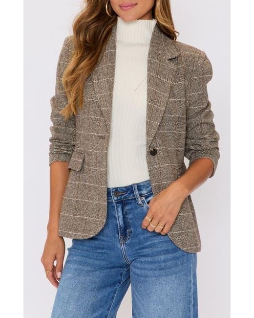 Vici Collection Natural Elodie Plaid One-Button Blazer