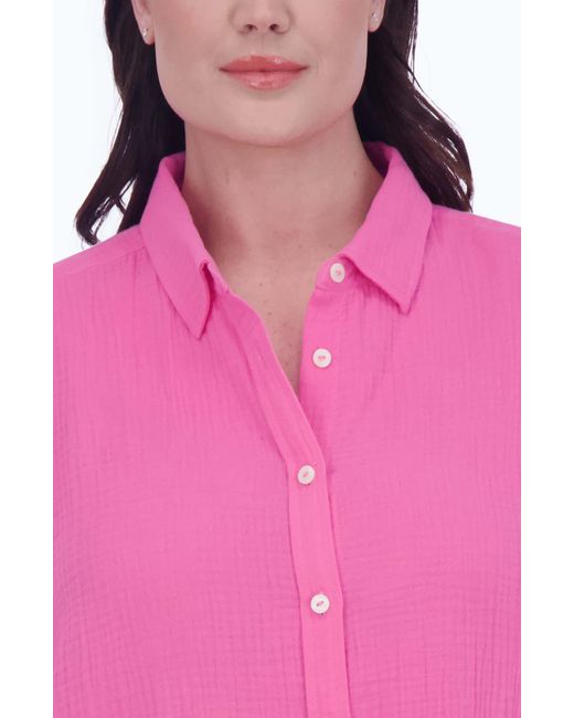 Foxcroft Pink Oversize Gauze Button-up Shirt