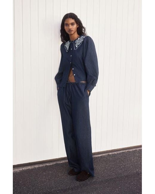 H&M Blue Denim Drawstring Trousers