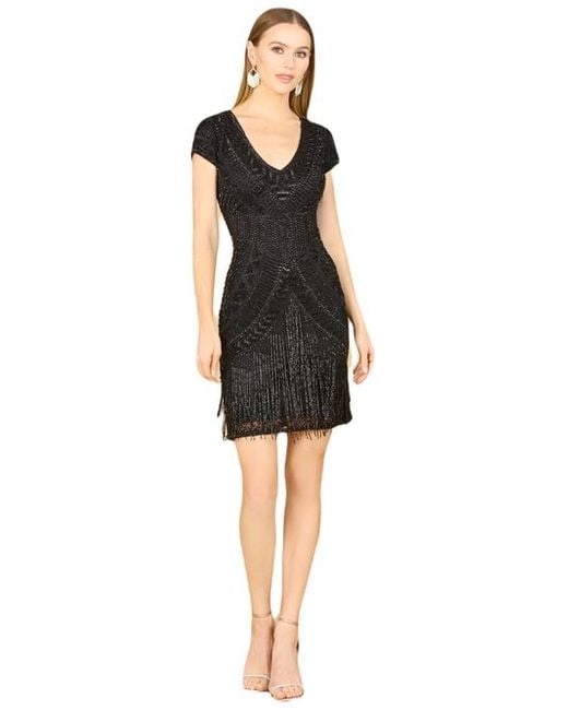 LARA New York Black Brooklyn Beaded Fitted Short Dress With Open Back