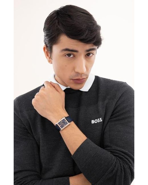 BOSS Principle Dress Leather Strap Watch, 28Mm X 39Mm in Blue for