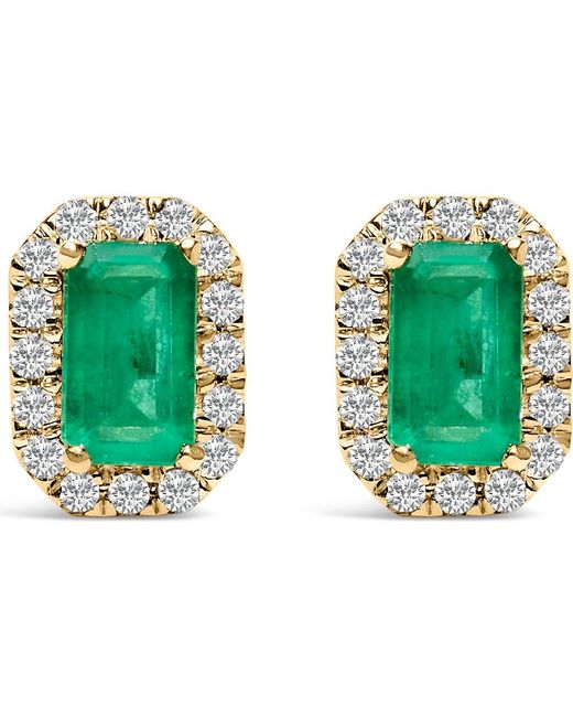 Haus of Brilliance Green 10K 5X3Mm Emerald-Cut Gemstone And 1/7 Cttw Diamond Halo Octagonal Stud Earrings