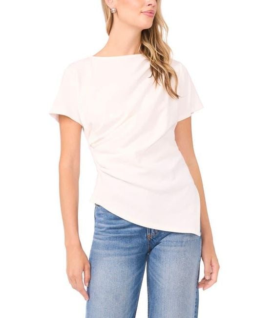 Vince Camuto Asymmetric Side Ruched Short Sleeve Top in White | Lyst