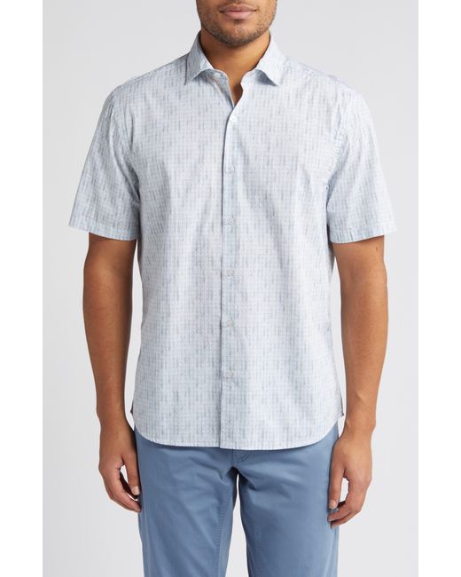 Robert Barakett White Slim Fit Dot Print Short Sleeve Cotton Button-up Shirt for men