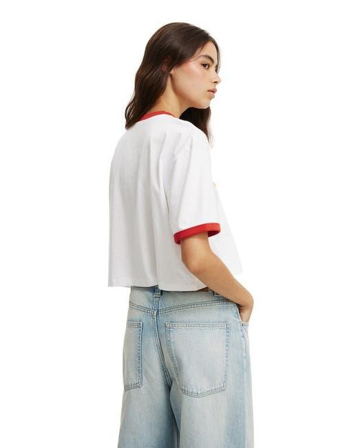 Cotton On Blue V Neck Boxy Crop Graphic Tee