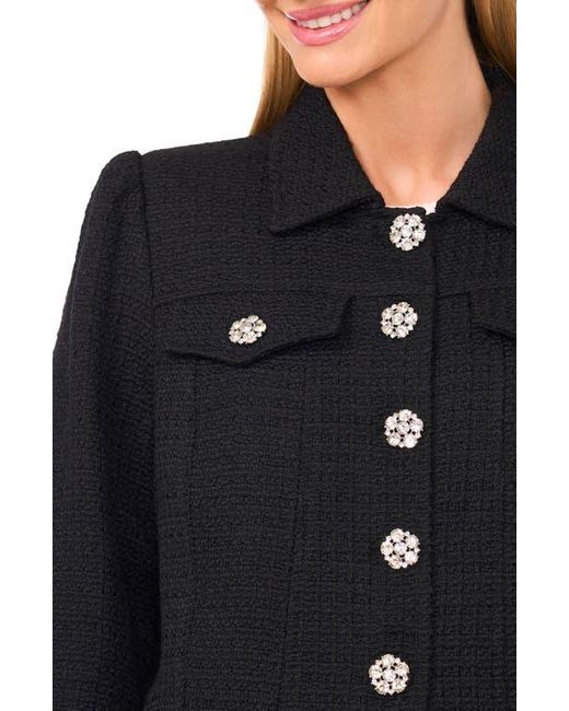 Cece Blue Crystal Floral Button Jacket