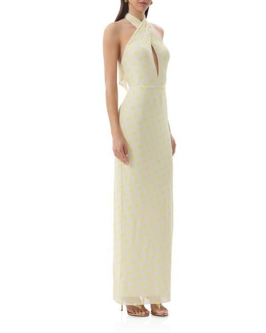 AFRM Natural Genie Polka Dot Cutout Mesh Halter Maxi Dress