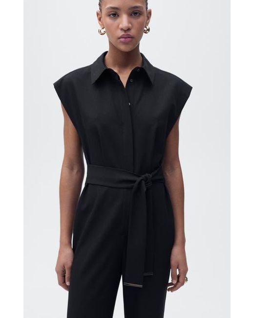 Mango Black Tie Belt Jumpsuit