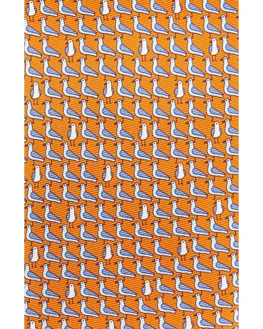 Zegna Orange Quadri Bird Mulberry Silk Tie for men