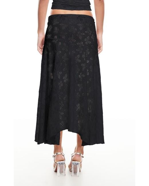Lioness Black Tidal Pointelle Asymmetric Midi Skirt