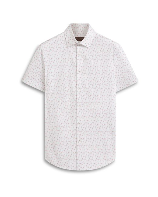 Bugatchi White Miles Ooohcotton Flamingo Print Short Sleeve Button-up Shirt for men