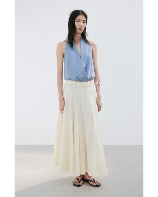 Mango Blue Drape Plunge Neck Top